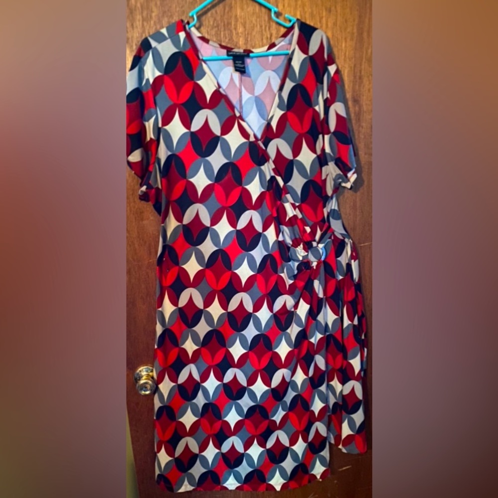 Geometric faux wrap dress.